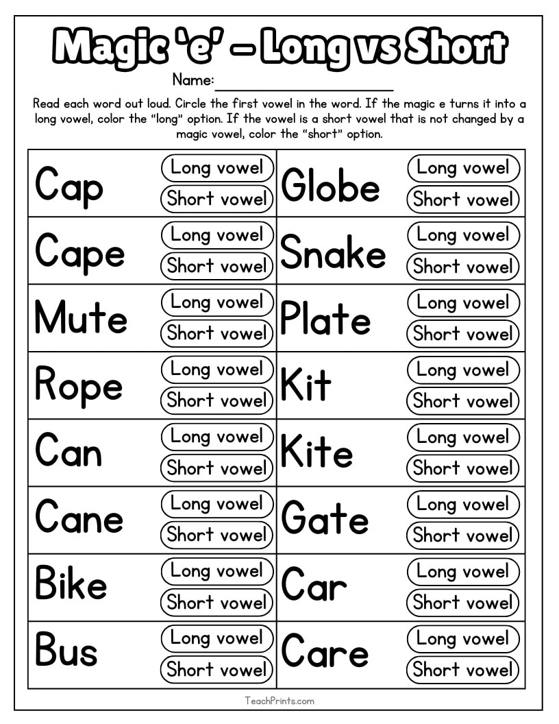 13 Magic E Worksheets Free PDF Printables Teach Prints