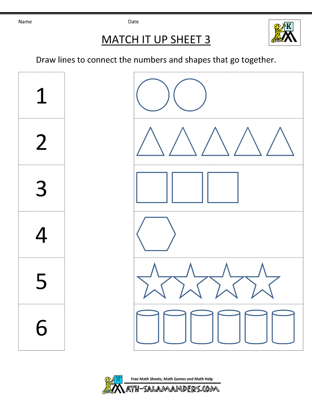 Number Matching Worksheets 1 10