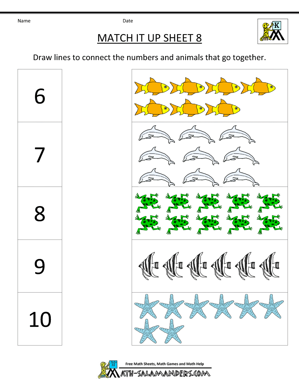 Number Matching Worksheets 1 10 Number Matching Worksheets 1 10