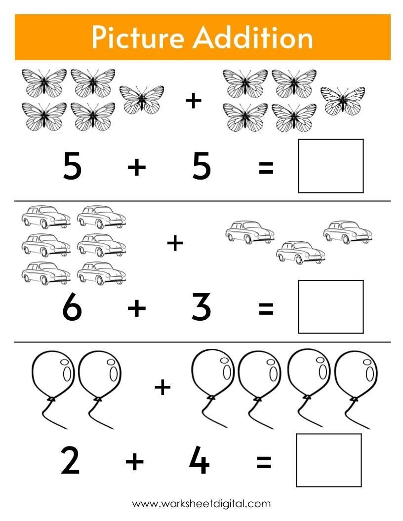 Picture Addition Worksheets Preschool Kindergarten Math Printable Etsy
