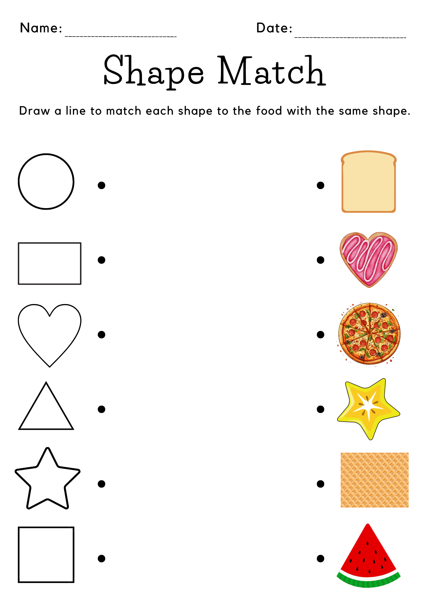 Shapes Matching Food Worksheet For Kindergarten Made By Teachers